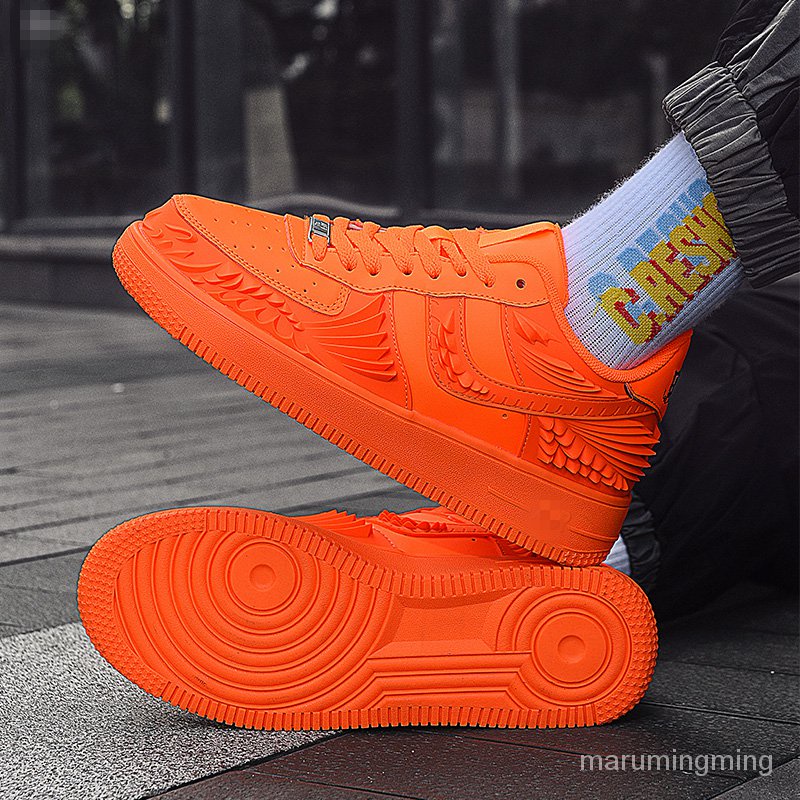 Get gifts/QM New Arrival Fashion Orange Mens Chunky Sneakers Leather Designer Sneakers Men Streetwear Low Casual Shoes M