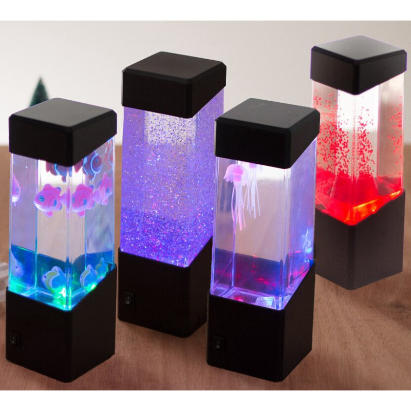 Get gifts/QMColorfulLEDJellyfish Volcano Lamp Jelly Lamp Flash Small Night Lamp Fish Tank Electronic Aquarium Small Nig