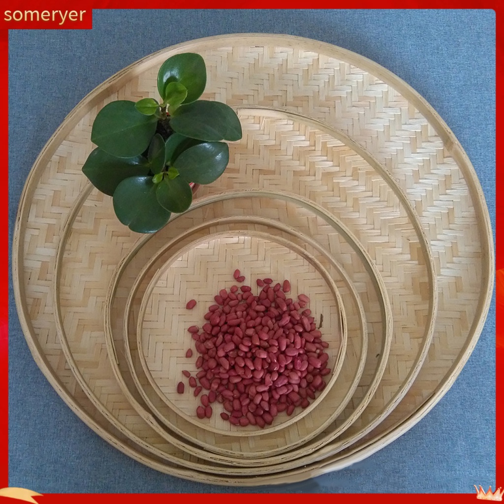 【someryer】Handmade Round Bamboo Weaving Sieve Fruit Seed Tea Basket Storage Organizer