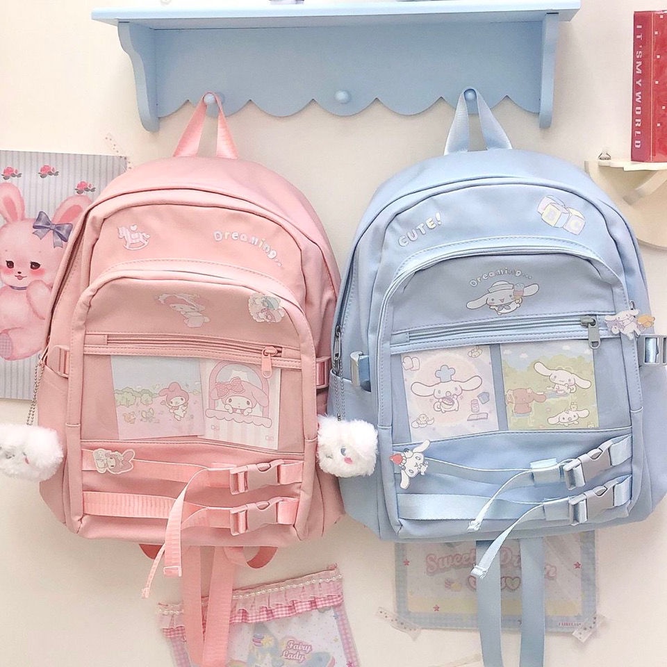 [Hot Sale] Original Japanese Soft Girl Campus Girl Junior High School Student Large-Capacity Milk Blue Big-Eared Dog Cute All-Match Backpack Schoolbag Student Class Pack Schoolbag American Original Backpack Birthday Gift