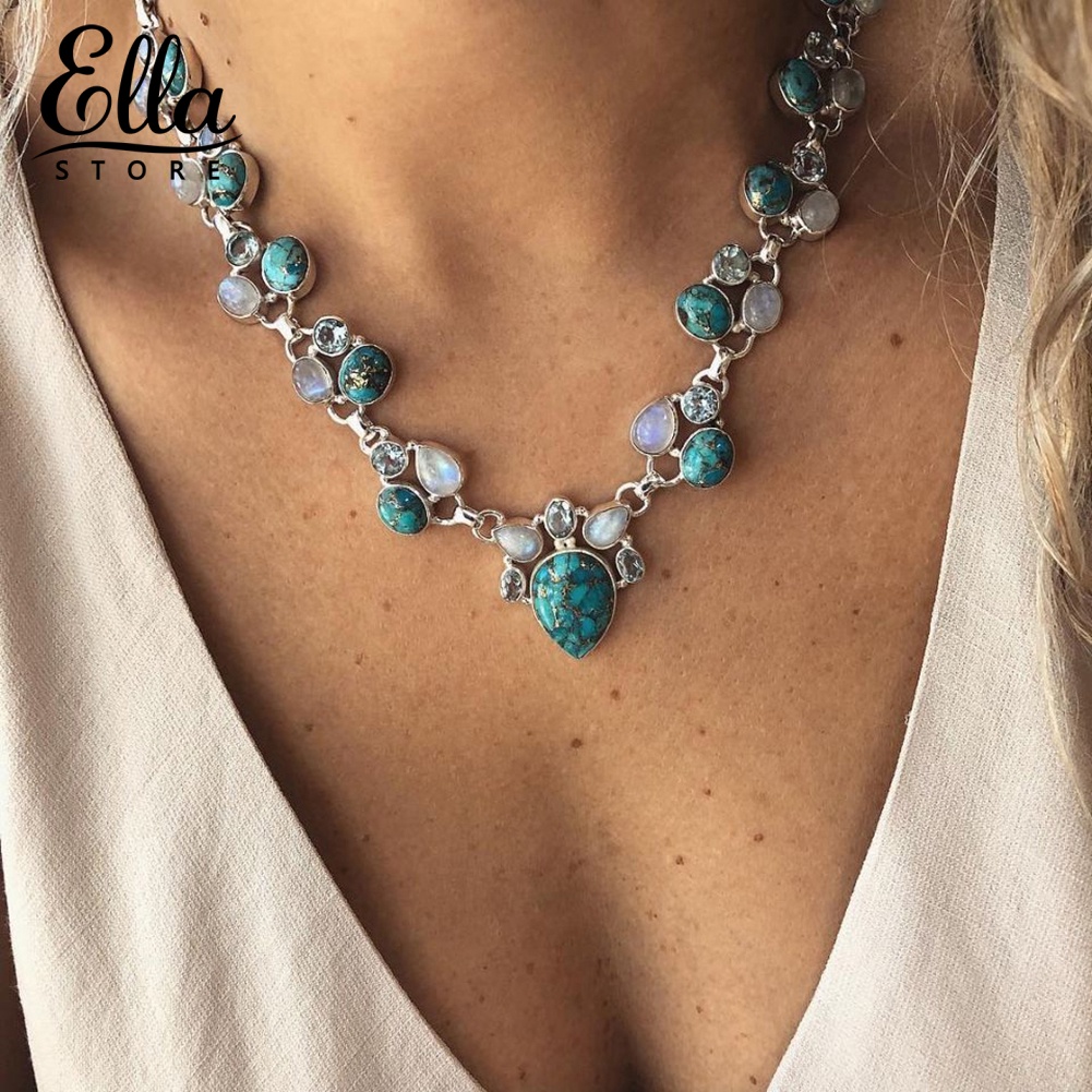 ELLASTORE Necklace Women Opal Turquoise Pendant Chain