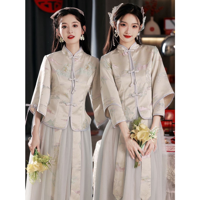 中式伴娘服2023中国风旗袍婚礼姐妹裙伴娘团显瘦秀禾晚礼服女Chinese bridesmaid dress 2023 Chinese style cheongsam weddin10.09