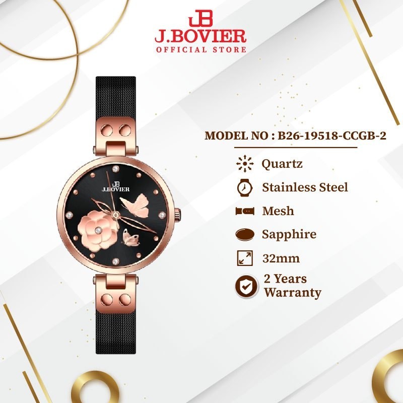 [2 Years Warranty] J.Bovier Quartz Women Watch Jam Tangan Wanita B26-19518-CCGB-2