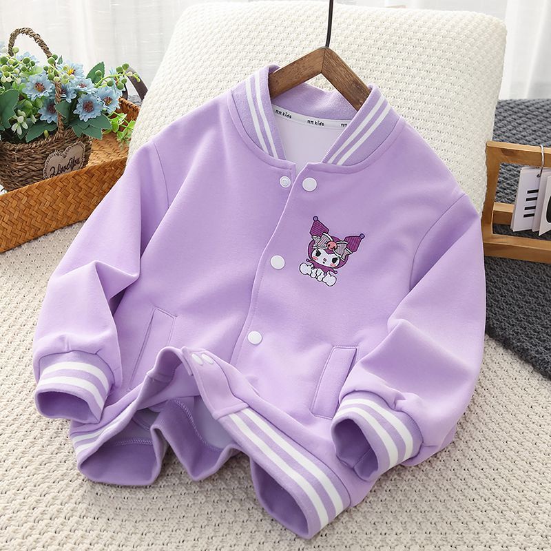 Girls' pure cotton baseball jacket, sweater set, Kuromi purple top and pants女童纯棉棒球服外套卫衣套装库洛米紫色上衣裤子款 920wt