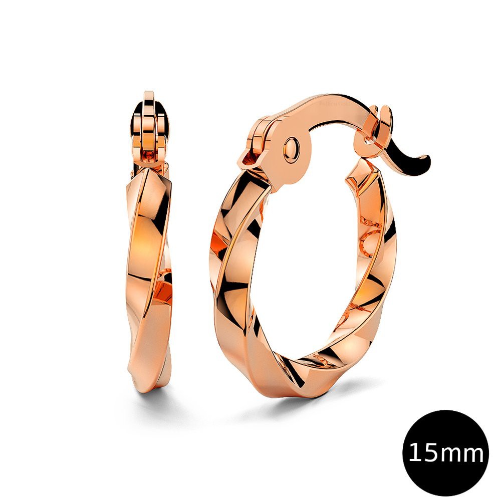 Bullion Gold Twisted Hoop Earrings - Rose Gold (15mm)