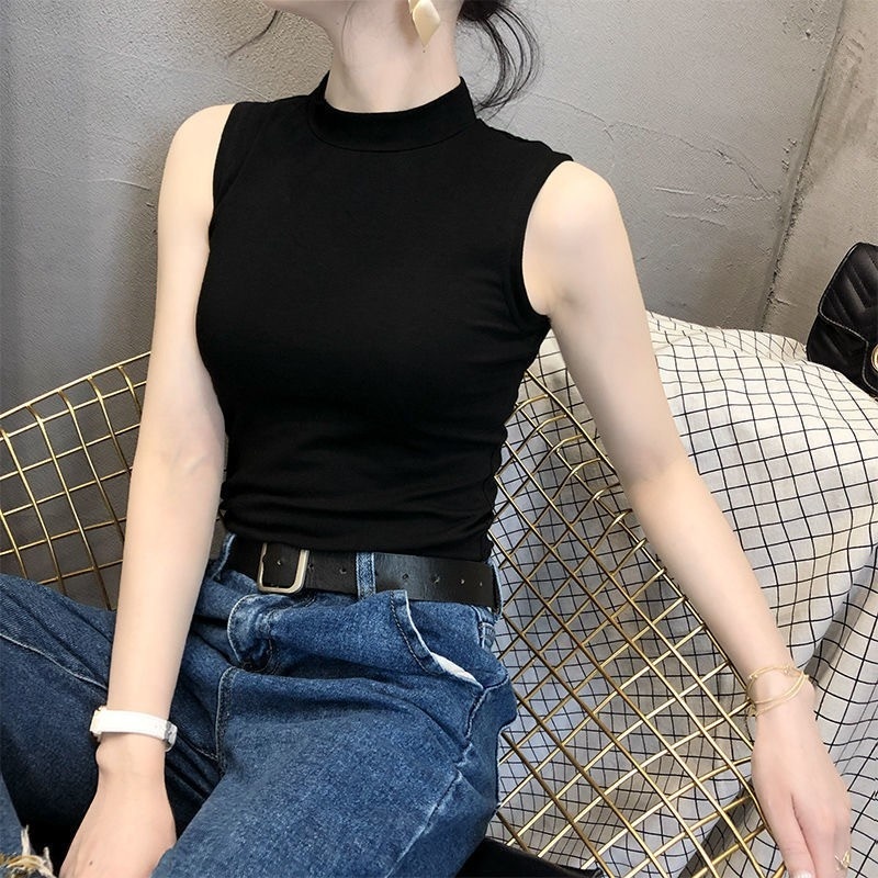 Women Sleeveless turtleneck Vest Korean tight-fitting all-match bottoming Vest