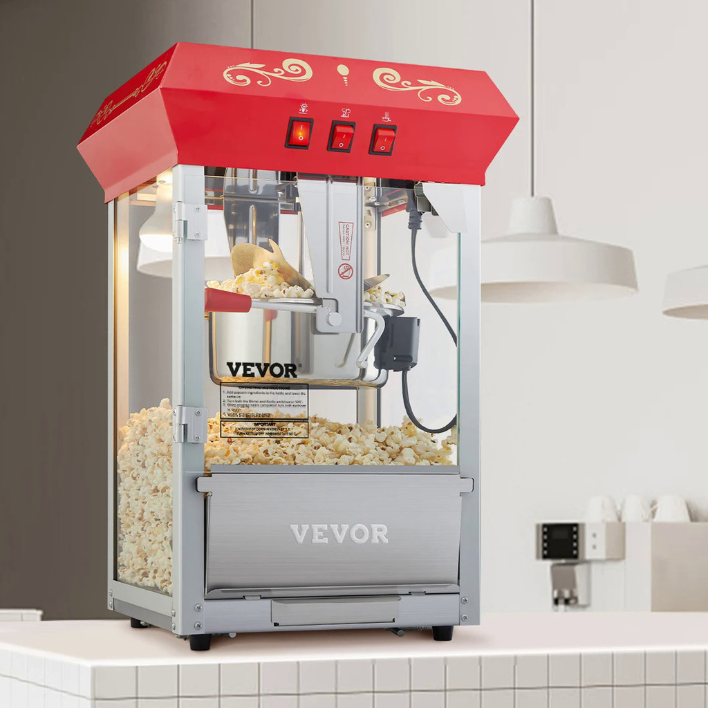 VEVOR 8/12Oz Electric Popcorn Maker Commercial Popper Machine  Automatic Corn Cookware with Scoop Spoon SUS304 Heating T