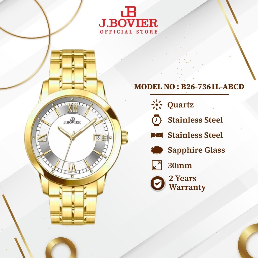 [2 Years Warranty] J.Bovier Quartz Women Watch Jam Tangan Wanita B26-7361L-ABCD