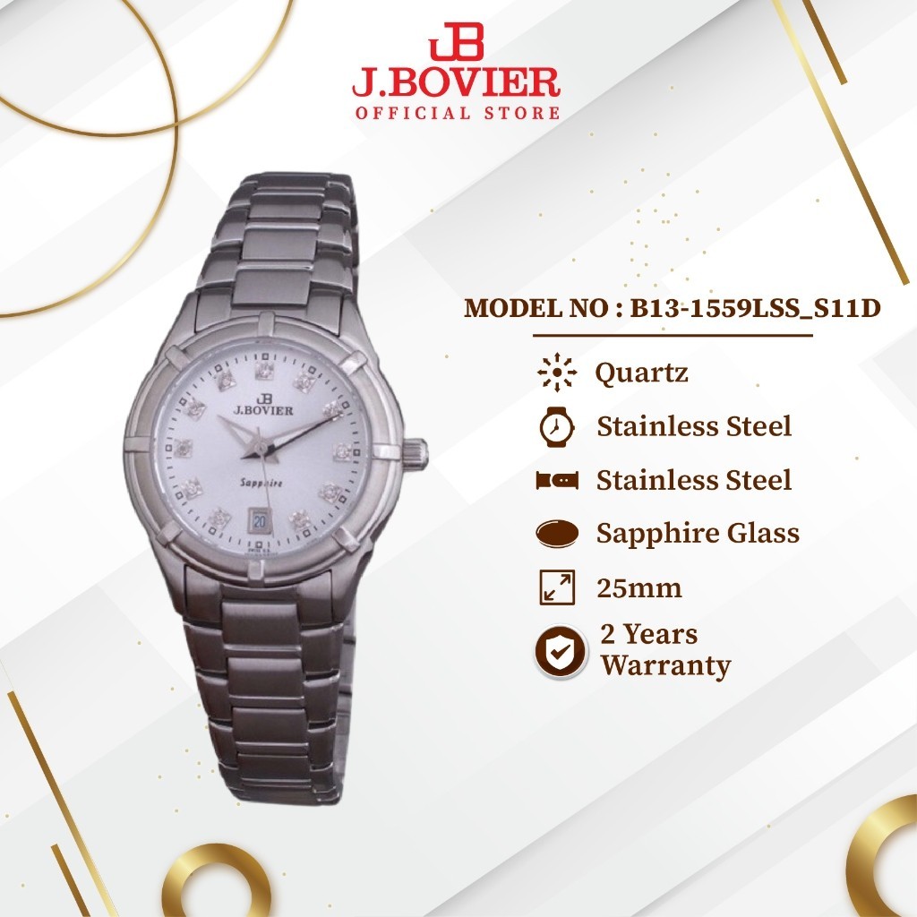 [2 Years Warranty] J.Bovier MOP with 11 Diamond Quartz Women Watch Jam Tangan Wanita B13-1559LSS_S11D