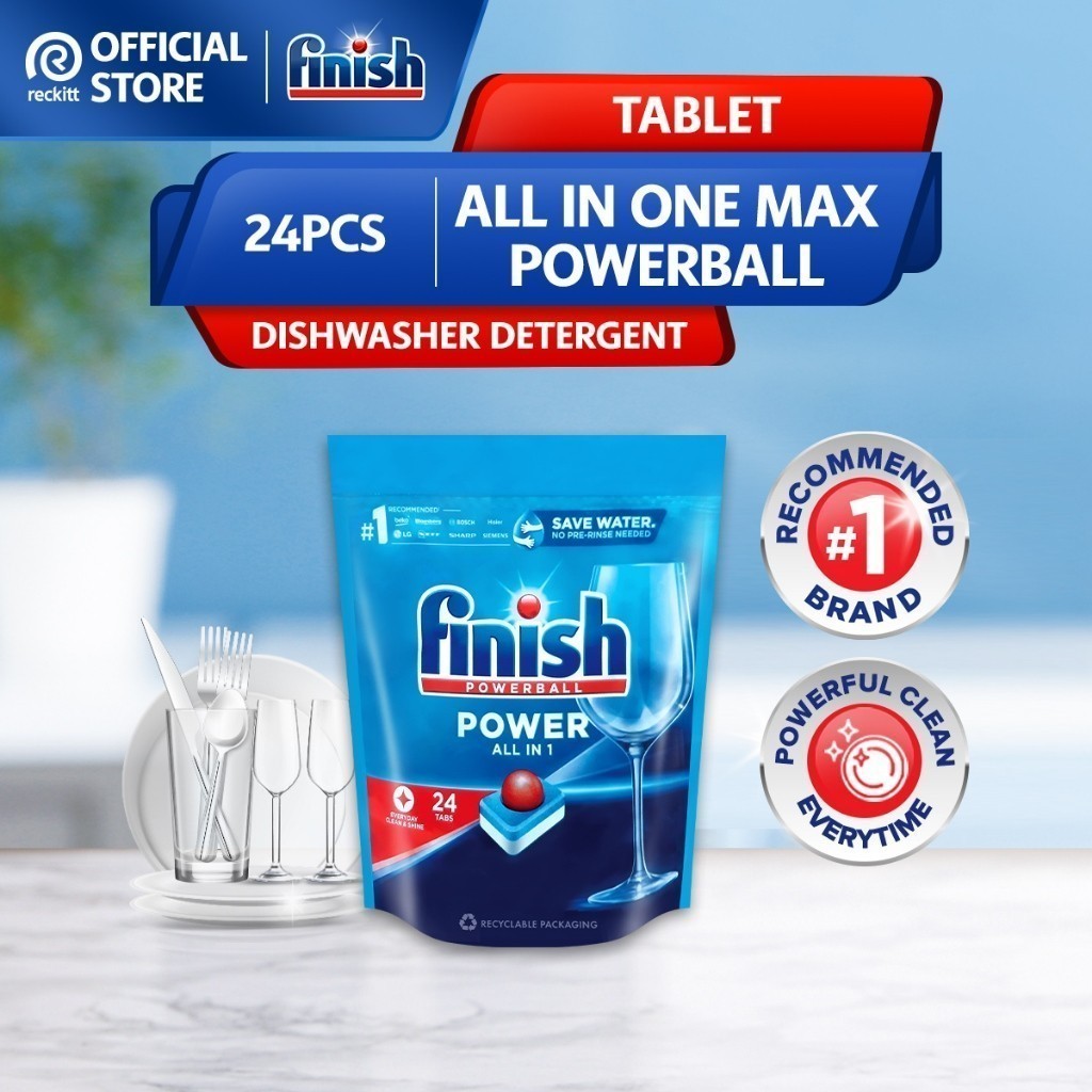 Finish All in One Max Power Ball Tab Dishwasher Machine Dish Cleaner Cleaning Tablets (24 Pcs)