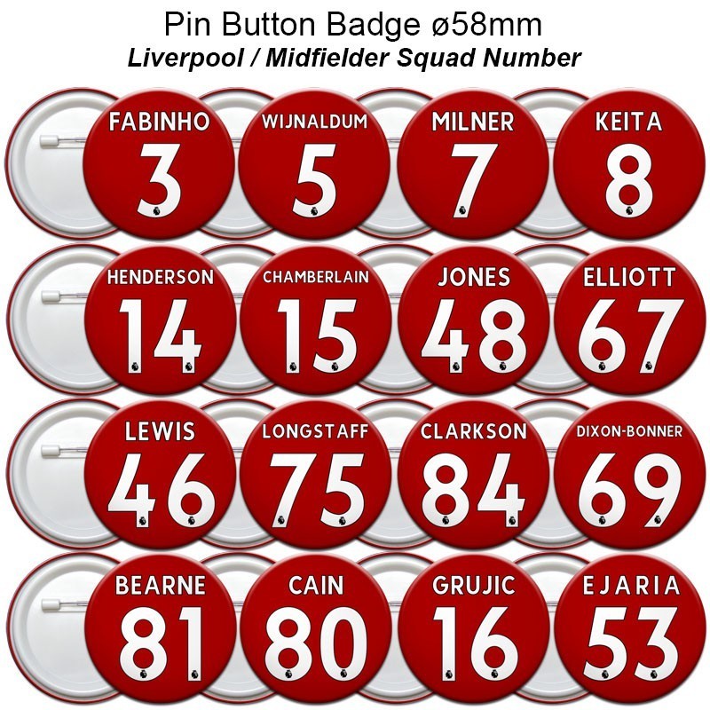 Football Club Liverpool Midfielder Squad Numbers Pin Button Badge 58mm