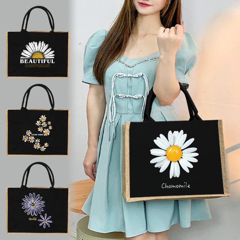 Jute Bag Handbag Linen Shoulder Bag Sacks Jute Imitation Linen Bags Women Shopping Bags Designer Tote Bags Daisy Bag