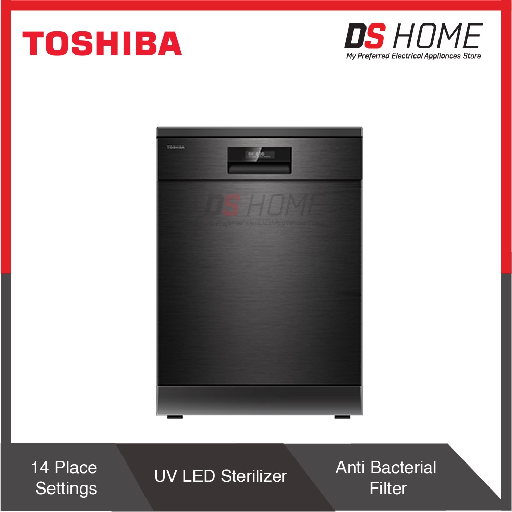 TOSHIBA DW-14F2(BS) FREE STANDING DISHWASHER 51KG 14 PLACE SETTING 8 PROGRAMME BLACK STAINLESS STEEL