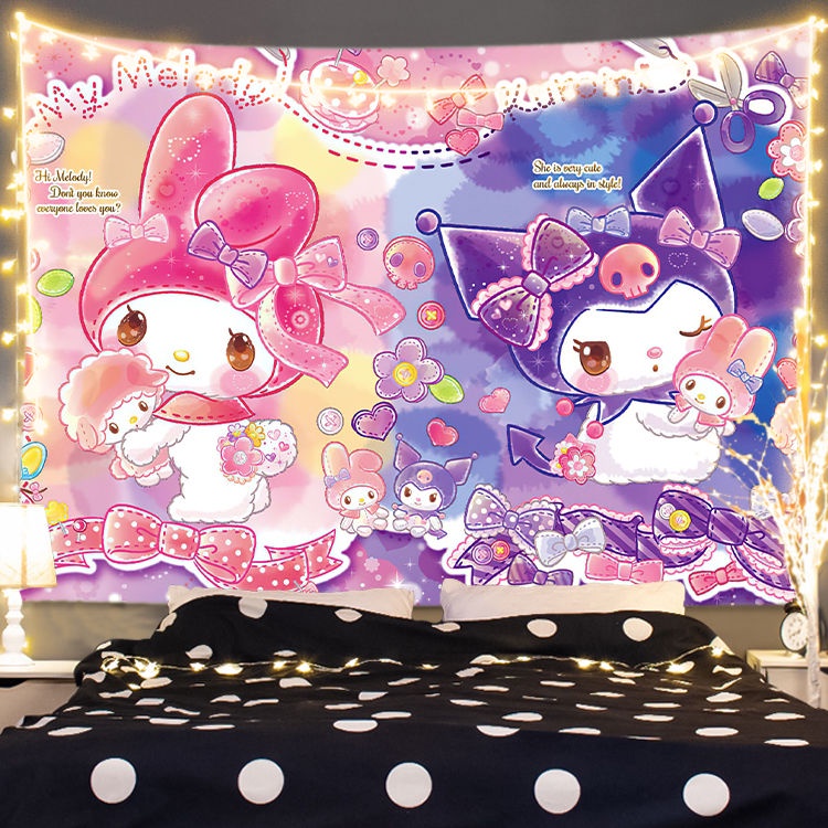 [Ready Stock] Sanrio Kuromi Pudding Dog Background Cloth Tapestry ins Photo Influencer Live Background Bedroom Tapestry Rental House Dormitory Birthday Gift