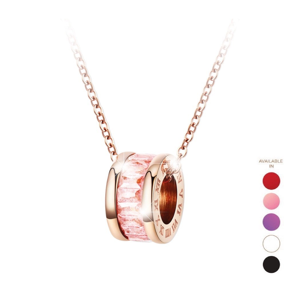 Celovis Oceane Barrel Cryolite Roman Numeral Pendant Rose Gold Chain Necklace ( White/Pink/Red/Purple/ Black )