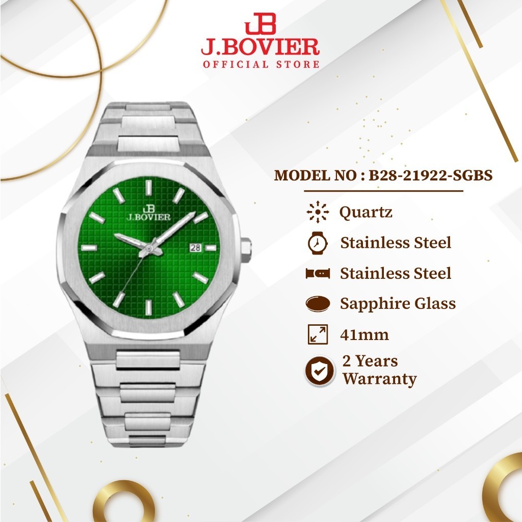 [2 Years Warranty] J.BOVIER Stainless Steel & Silicone Strap Quartz Women Watch Jam Tangan Wanita B28-21922-SGBS