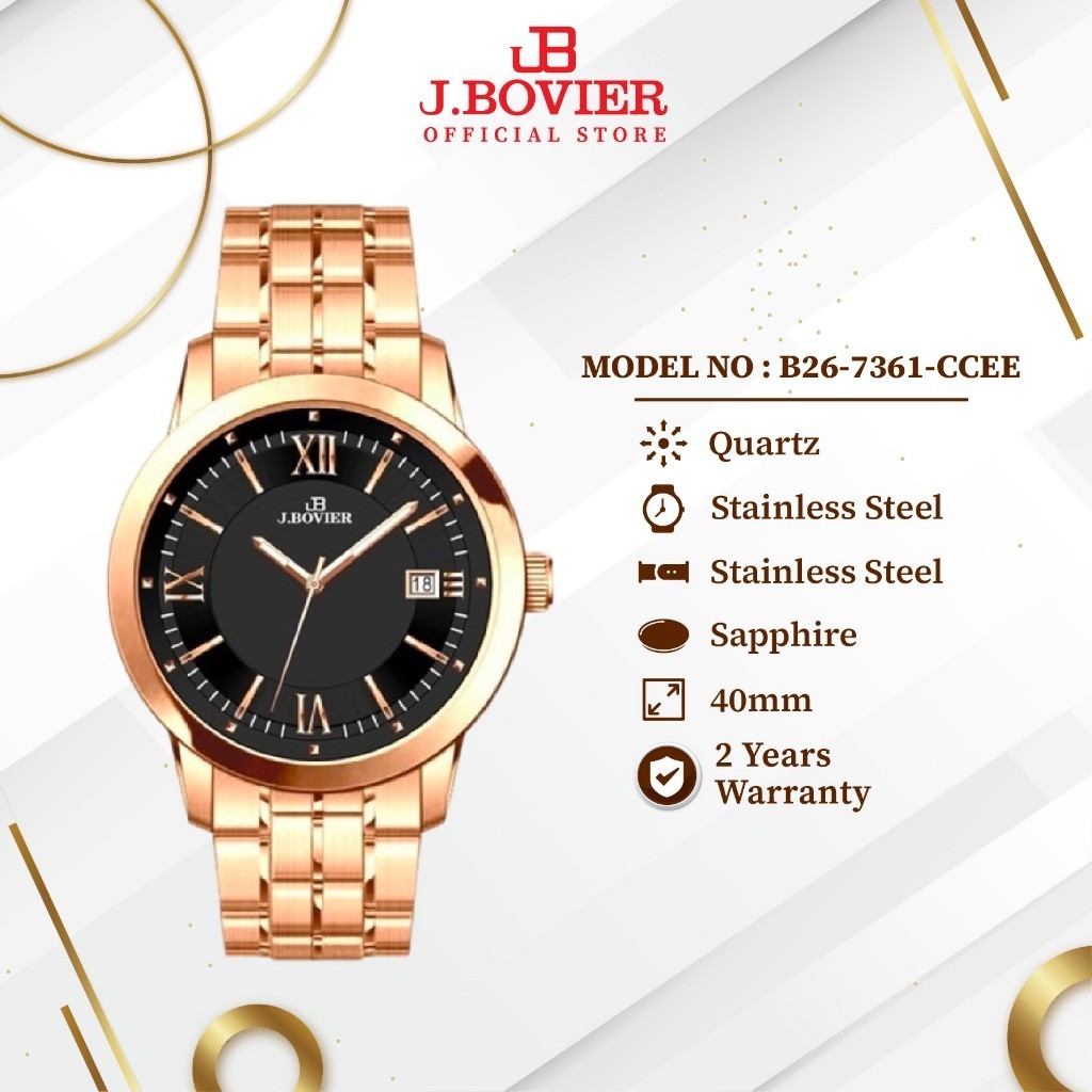 [2 Years Warranty] J.Bovier Quartz Men Watch Jam Tangan Lelaki B26-7361-CCEE