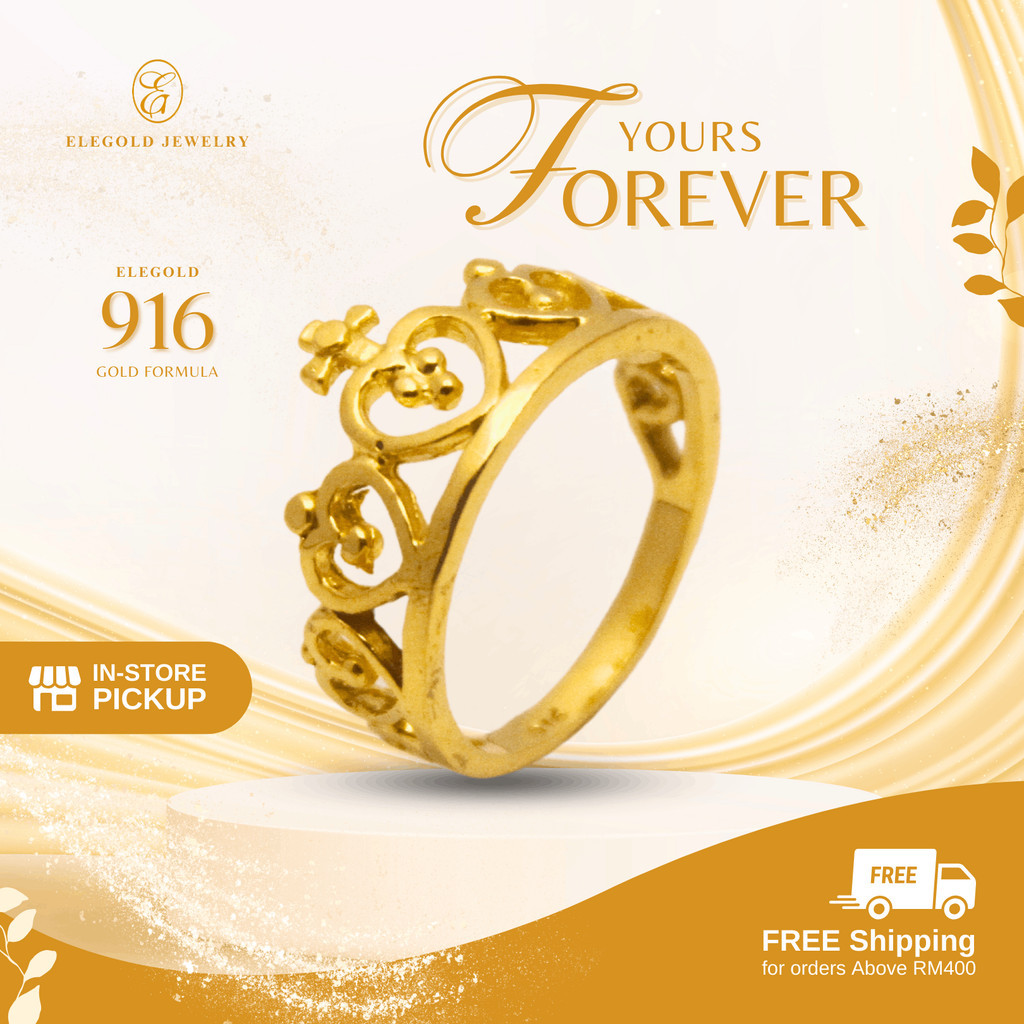 ELEGOLD Plain Crown 916 Gold Ring | Cincin Emas 916