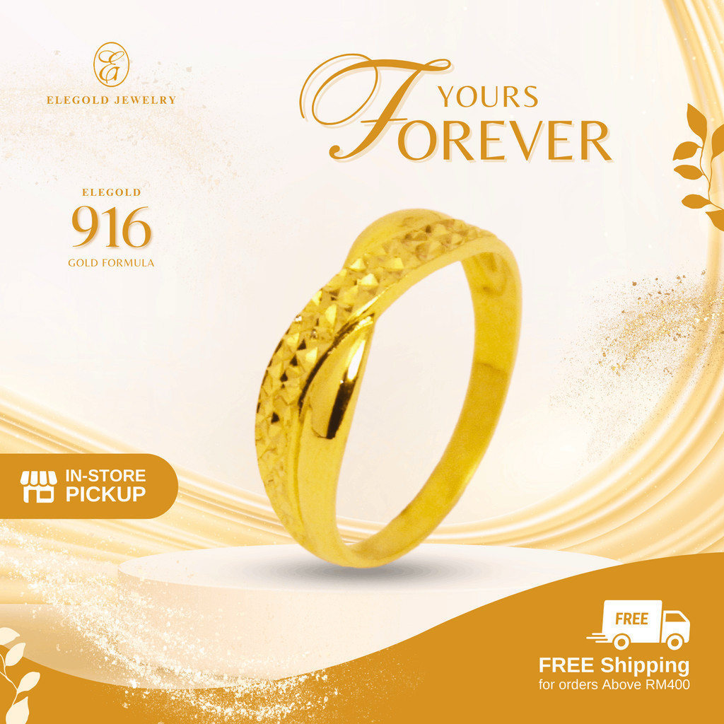 Twist Shiny Trendy 916 Gold Ring | Emas 916