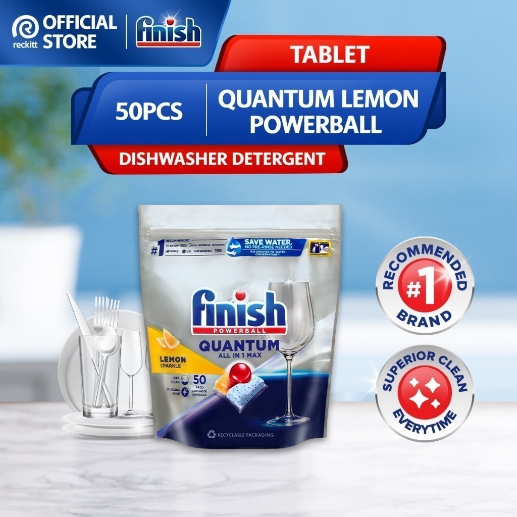 Finish Quantum Lemon Power Ball Dishwasher Machine Dish Cleaner Cleaning Tablet (50 Pcs)