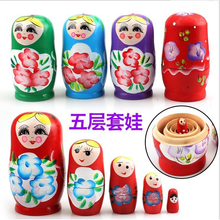 AT#Travel Crafts Children's Toys Gold Powder Russia Matryoshka Doll Wooden Stall Hot Sale at Scenic Spot Souvenir 6JCR