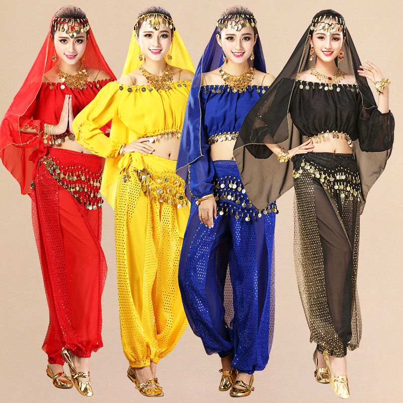 Indian dance costumes adult female belly dance performance clothing folk dancing highlight long-slee印度舞蹈演出服成人女肚皮舞表演服装民族风跳舞服长袖亮点裤套装9.1