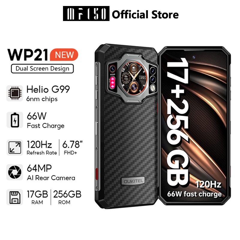 IIIF150 OUKITEL WP21 17GB + 256GB (Expand 1TB ) Rugged Night Vision Handphone/66W Fast Charge/Android 12/9800mAh/64MP Camera/6.78" FHD+/120Hz)