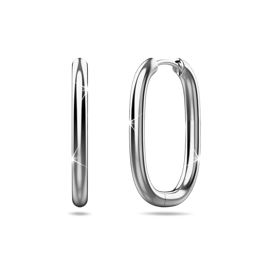 925 SIGNATURE Solid 925 Sterling Silver Social Oval Huggie Earrings