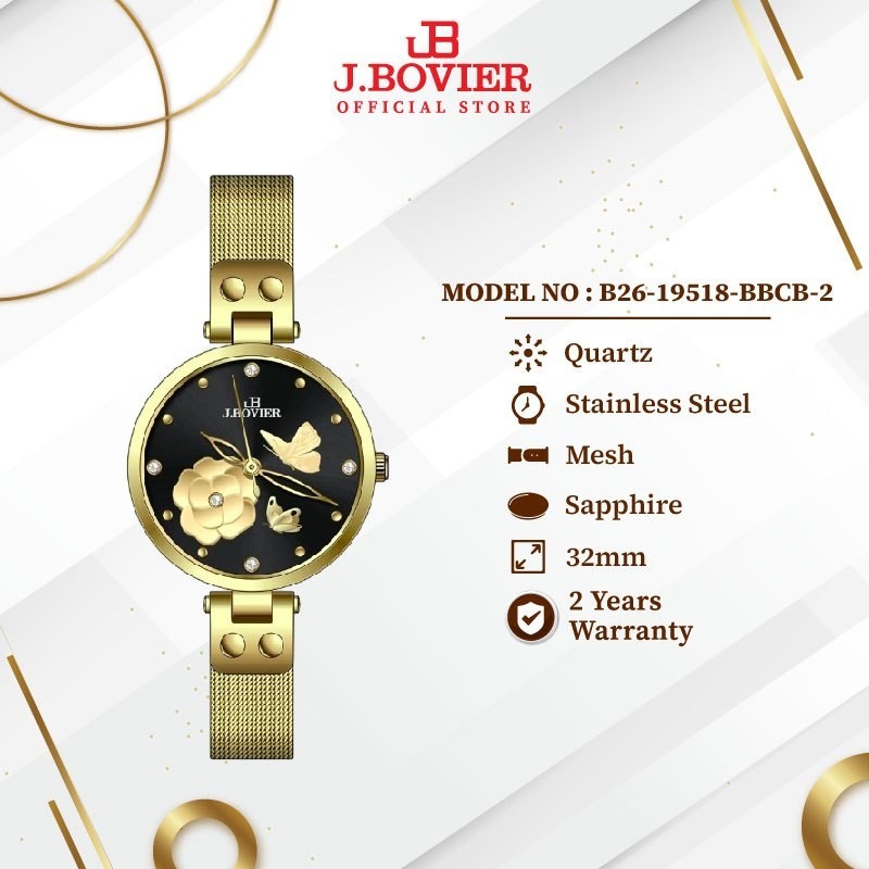 [2 Years Warranty] J.Bovier Quartz Women Watch Jam Tangan Wanita B26-19518-BBCB-2