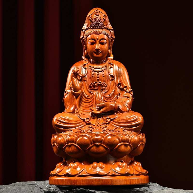 Get 10% coupon+gift】aments Guanyin Bodhisattva Solid Wood Carving Buddha Statue New Home Store Relocation Temple Opening