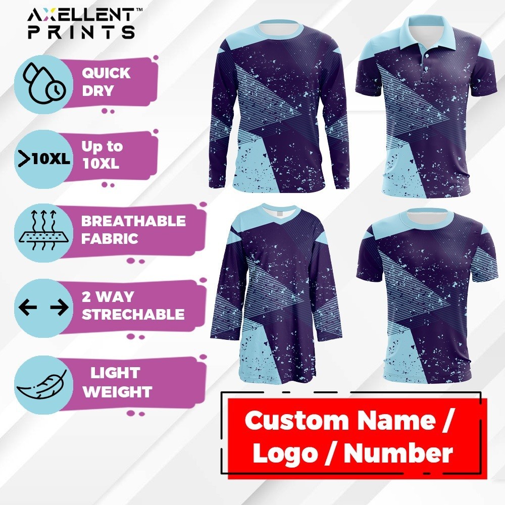 Axellent Geometric Abstract Jersey Baju Custom Nama Lengan Panjang Family Tee Jersi Sukan