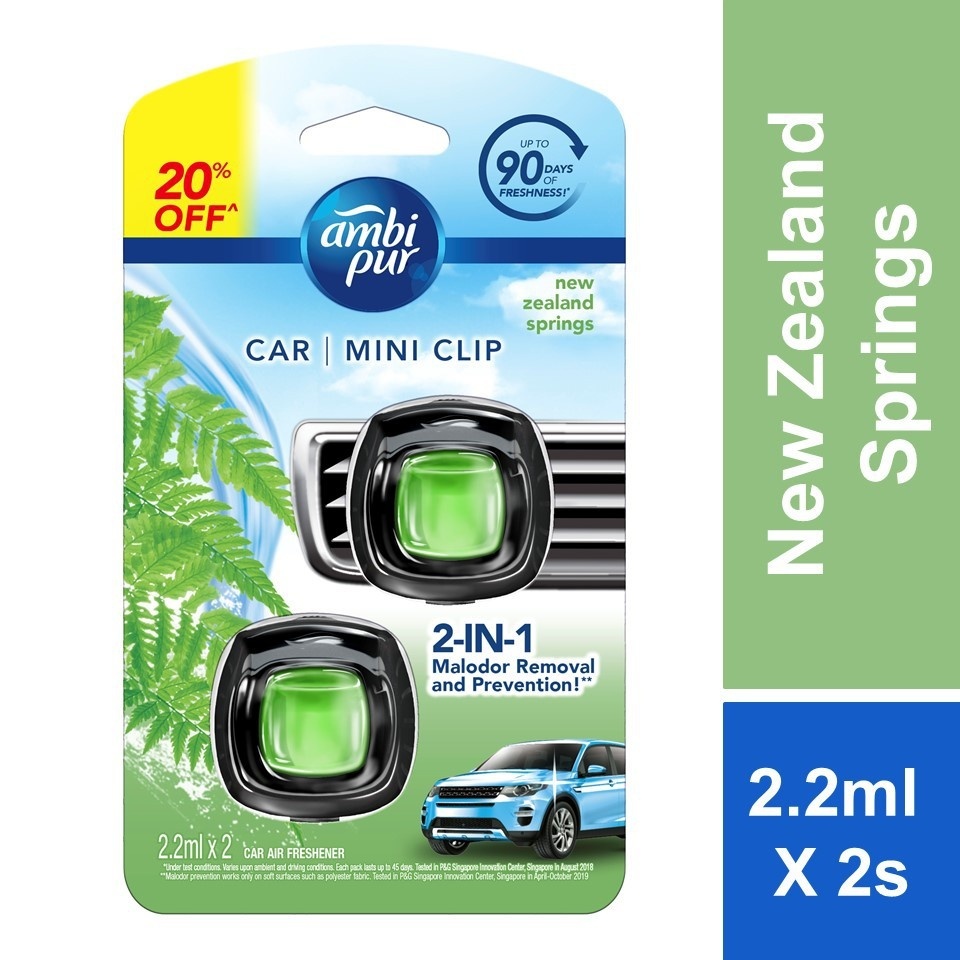 Ambi Pur Car Mini Clip New Zealand Springs Car Air Freshener 2.2ml x 2s