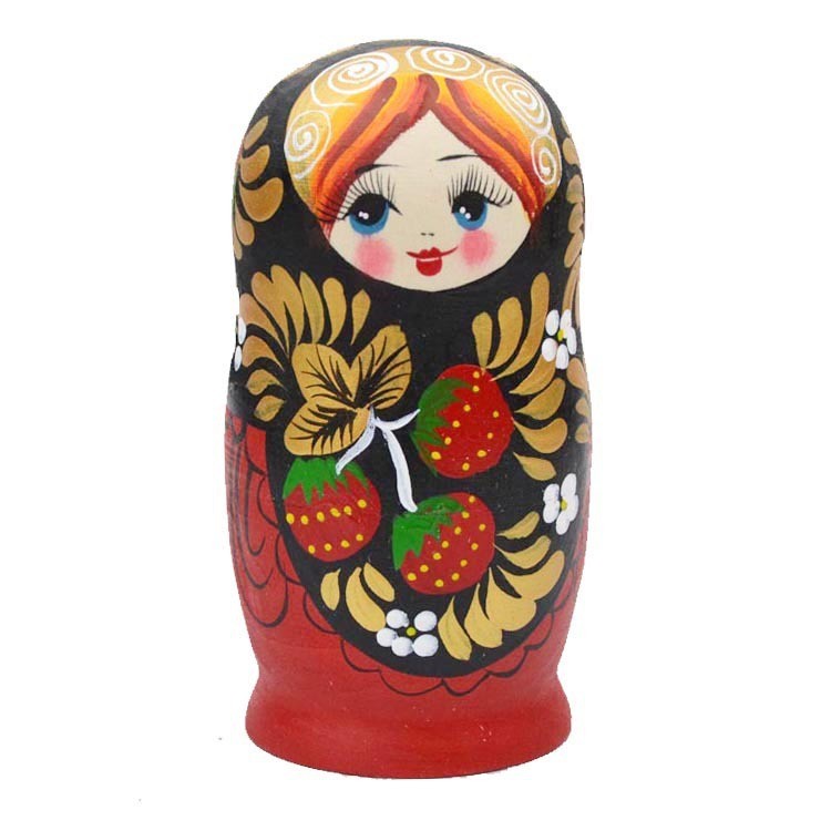 Get gifts/AT#Russian Matryoshka Doll 5Layer Painted Doll Bright-Colored Clothes Village Woman Multicolor Black Strawber