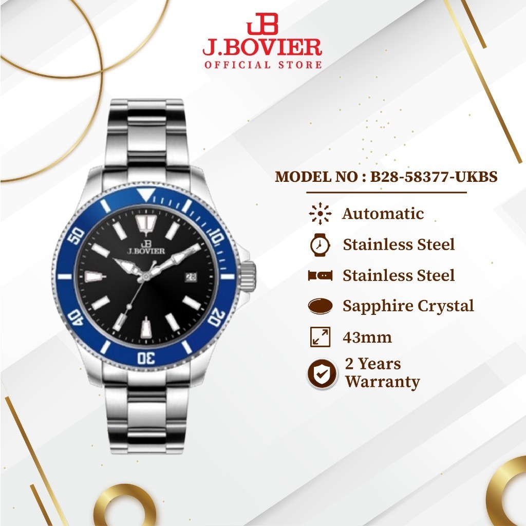 [2 Years Warranty] J.Bovier Japan Movement Automatic Men Watch Jam Tangan Lelaki B28-58377-UKBS