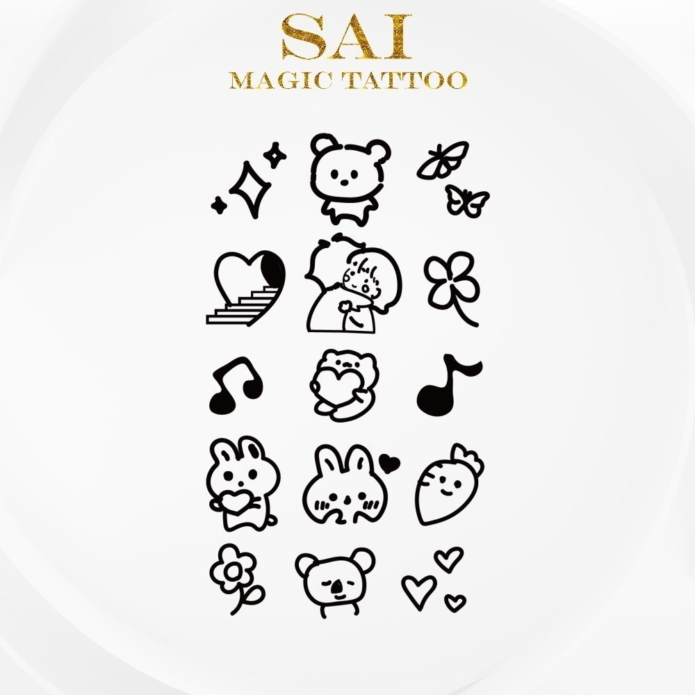 SAI MAGIC TATTOO Lasts to 2 weeks 10CM×06CM Tattoo sticker waterproof long lasting Temporary fake tattoo Bear Rabbit Bunny Cute Assorted Minimalist Small Little Finger Tattoo Wrist Herbal Henna Tattoo 429