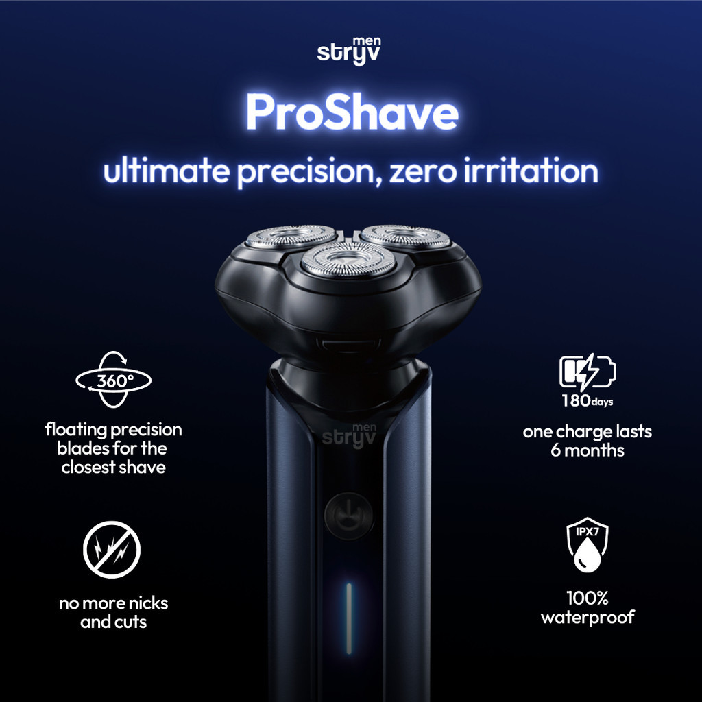 Stryv Men | ProShave - Electric Face Shaver for Wet & Dry Shaving with Precision German Tech Blades