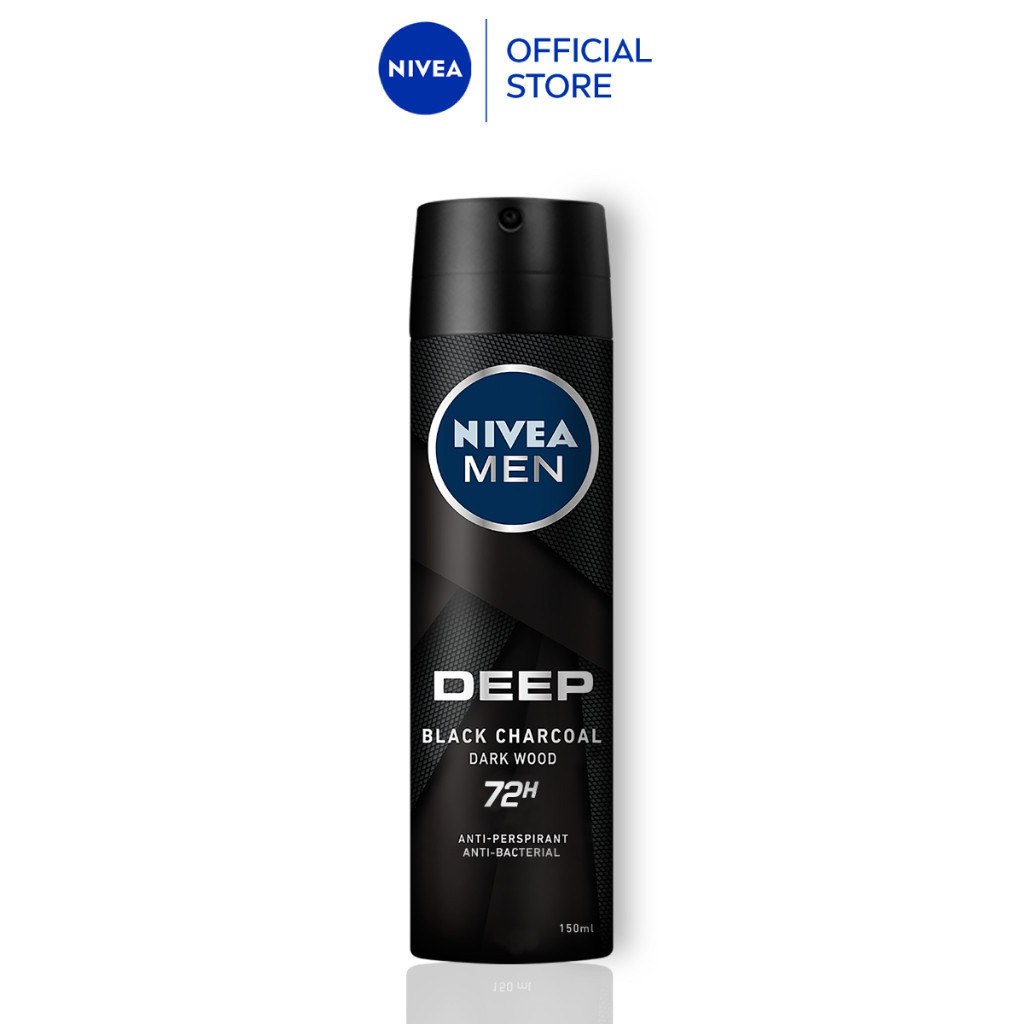 NIVEA Men Deodorant Male Deep Black Charcoal Spray Men's Grooming Anti Perspirant Anti Sweat (150ml x 2)