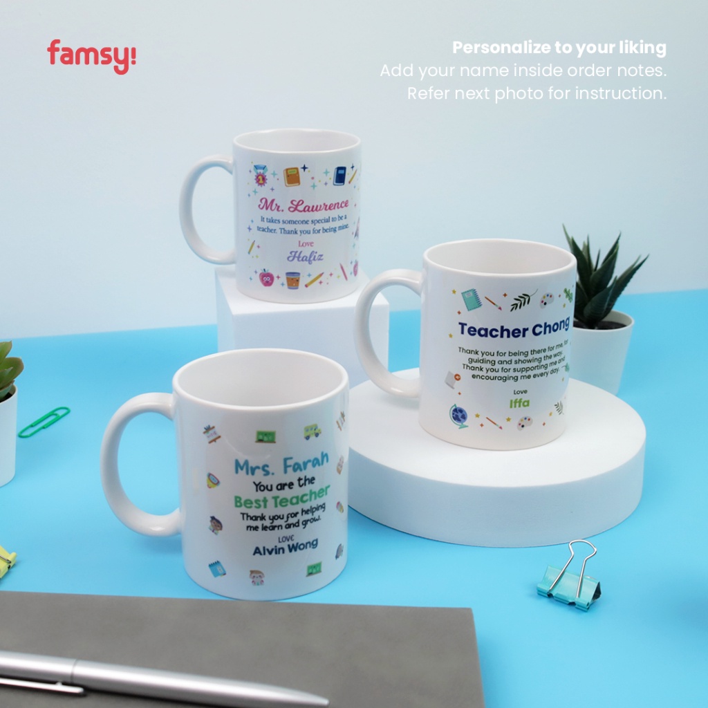 FAMSY Teachers Day 2023 Mug Ceramic Gift Teachers Gift Set Hadiah Cikgu Murah with Custom Free Name