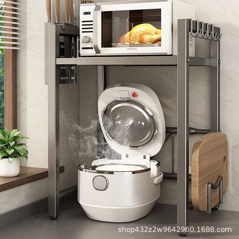 HY@ Retractable Kitchen Rice Cooker Shelf Microwave Oven Shelf Multi-Functional Countertop Oven Air Fryer Storage Rack S