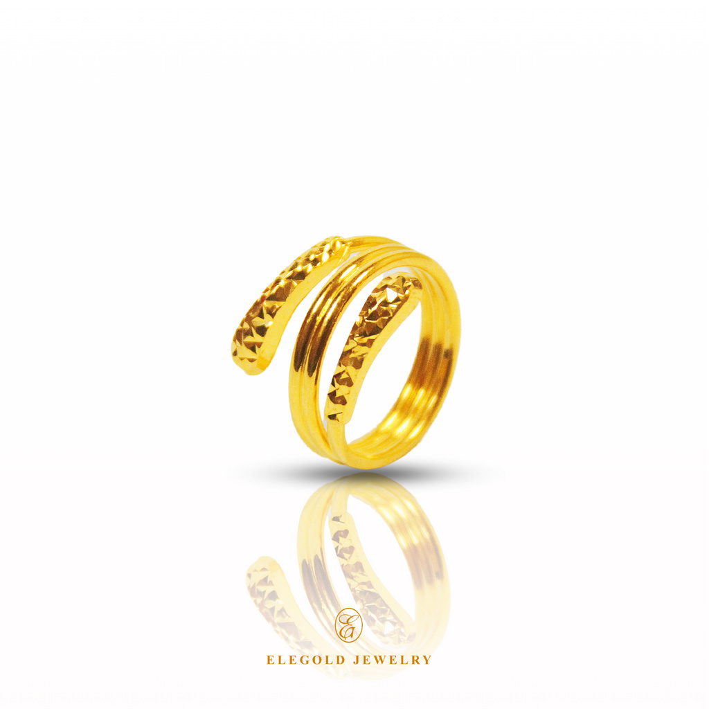 Elegold Twisted Layer Shiny Cut High Polish 916 Gold Ring | Emas 916 Cincin Pintal Lapisan Kilat | Elegant Modern Hadiah