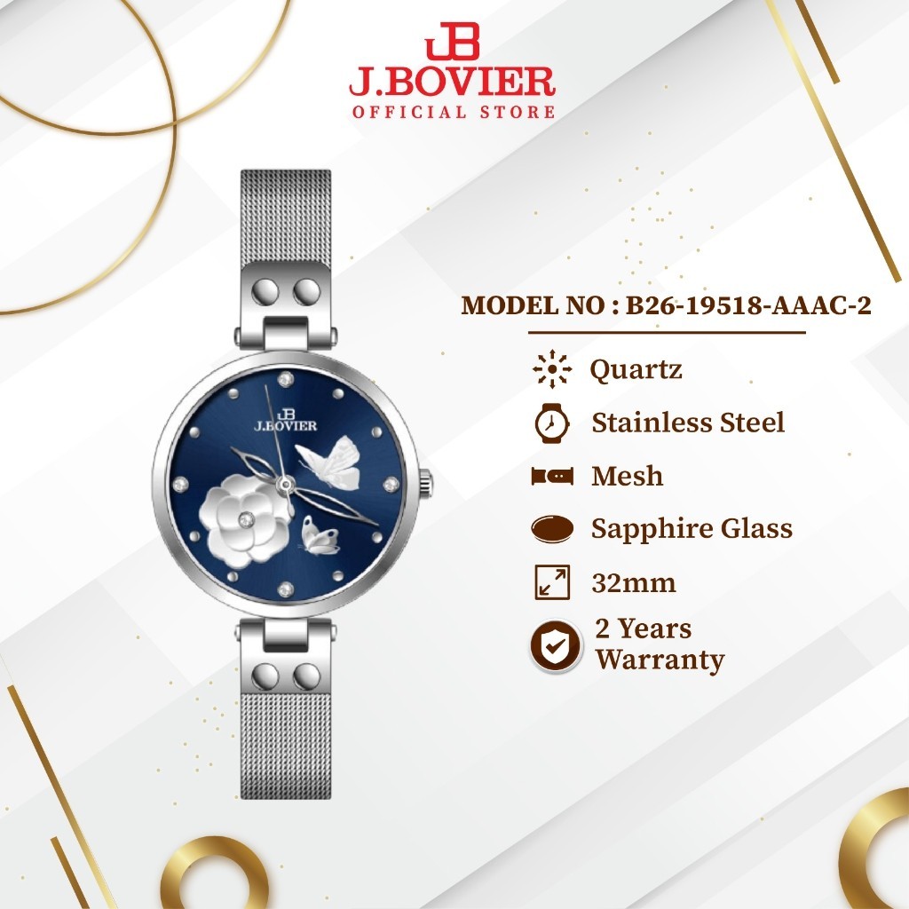 [2 Years Warranty] J.Bovier Quartz Women Watch Jam Tangan Wanita B26-19518-AAAC-2