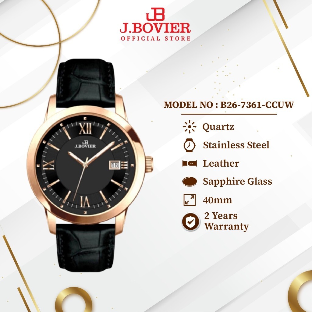 [2 Years Warranty] J.Bovier Quartz Men Watch Jam Tangan Lelaki B26-7361-CCUW