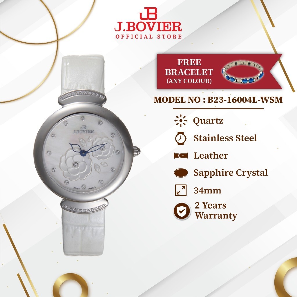 [Free Gift] J.Bovier Swiss Quartz Luxury Women Watch Jam Tangan Wanita B23-16004L-WSM