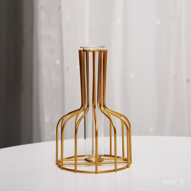 ST-ΨSmall Liquor Bottle Creative Simple Hollow Iron Vase Decoration Home Living Room Transparent Fake/Artificial Flower