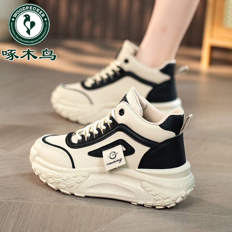 Get 7% coupon+gift】Woodpecker Export Genuine Leather Platform Dad Shoes Women's Spring New Fashion All-Matching Non-Slip