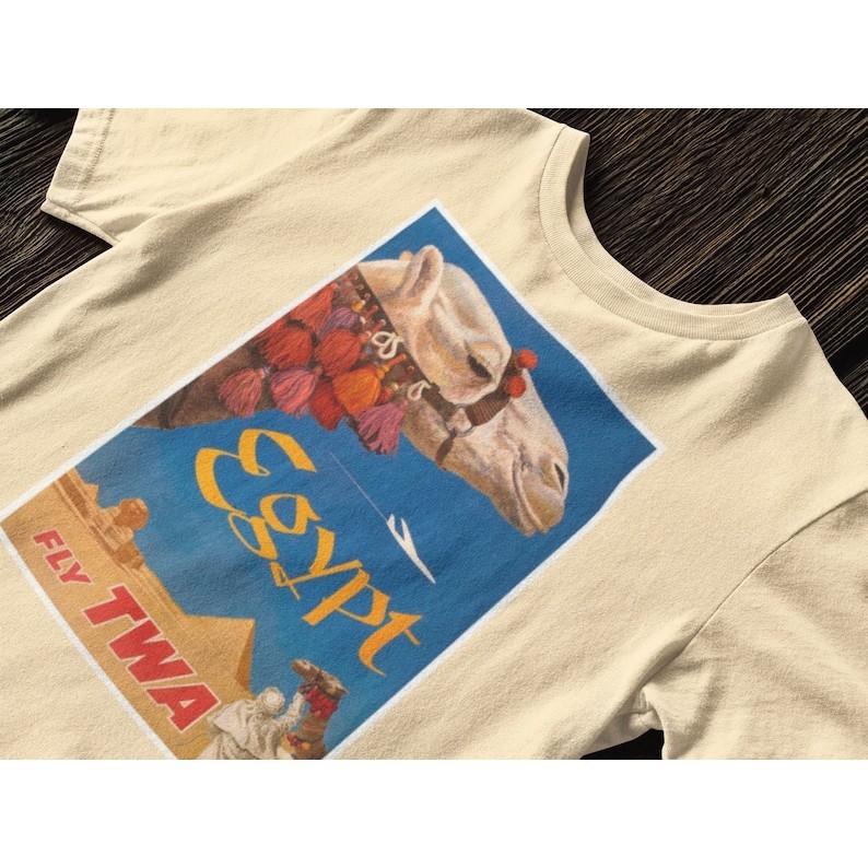 Poster Perjalanan Kemeja-T Mesir Vintage Hoodie Baju Sweat Unta Baju Kaherah Hadiah Tee Giza