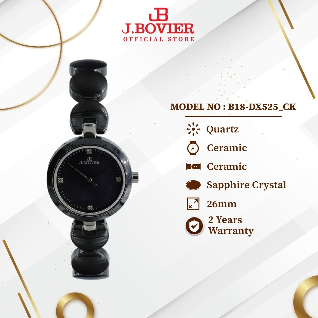 [2 Years Warranty] J.Bovier Ceramic Quartz Women Watch Jam Tangan Wanita B18-DX525_CK