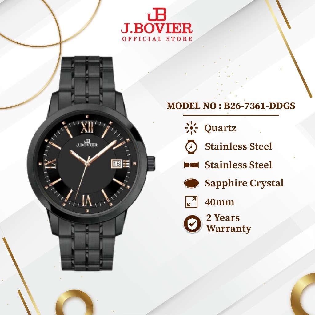 [2 Years Warranty] J.Bovier Quartz Men Watch Jam Tangan Lelaki B26-7361-DDGS