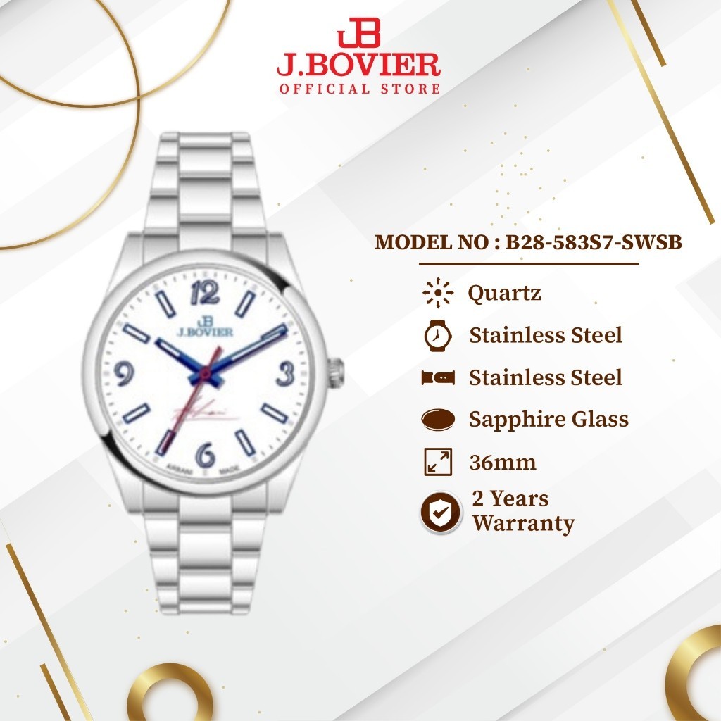 [2 Years Warranty] J.Bovier Quartz Unisex Watch Jam Tangan B28-583S7-SWSB