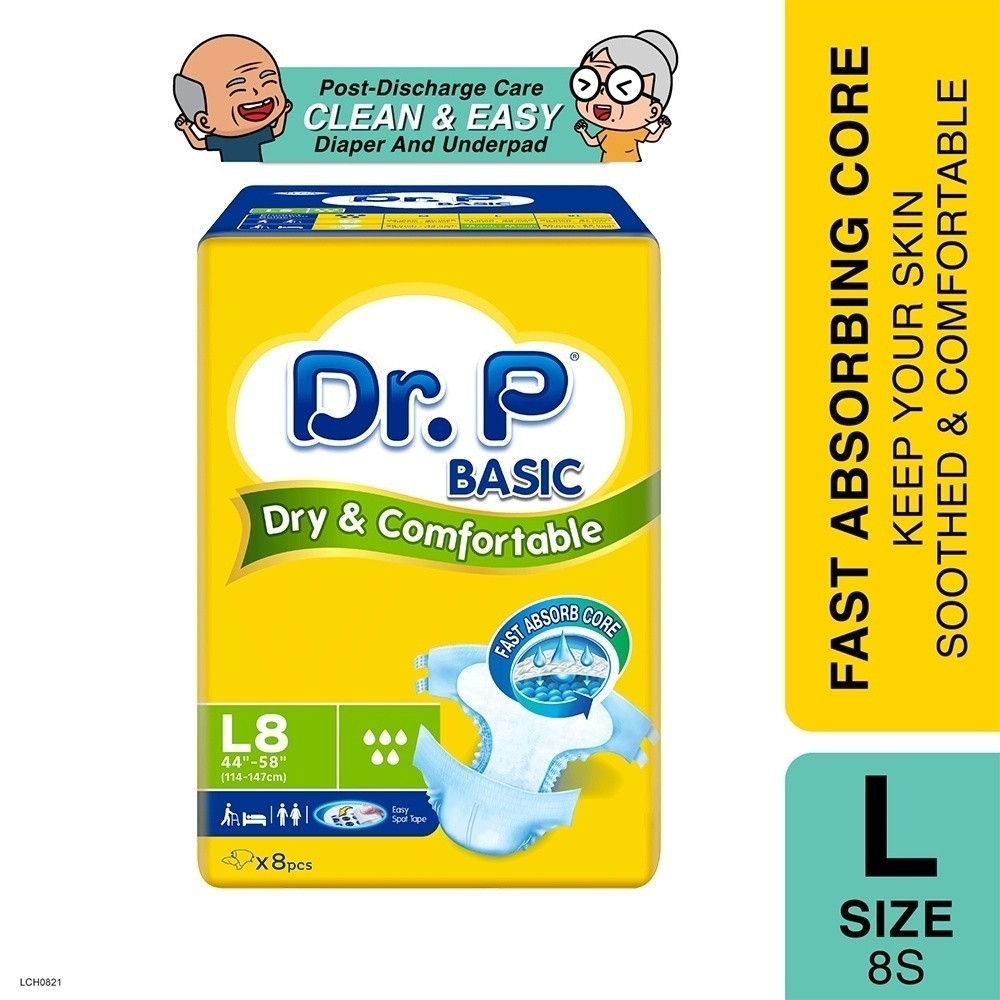 Dr.P Basic Adult Diaper L 8’s | Dry and Comfortable